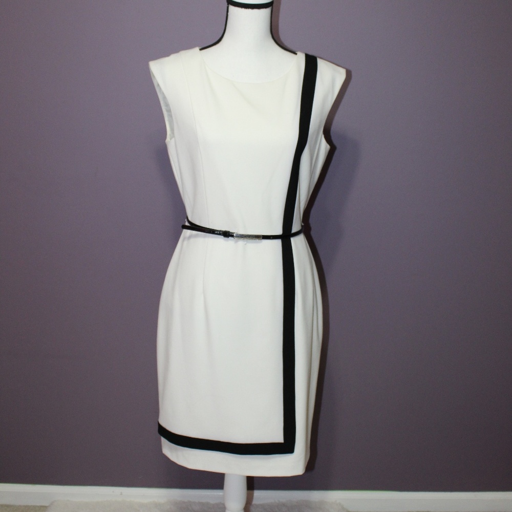 Calvin Klein White Sheath Dress w/Black St…